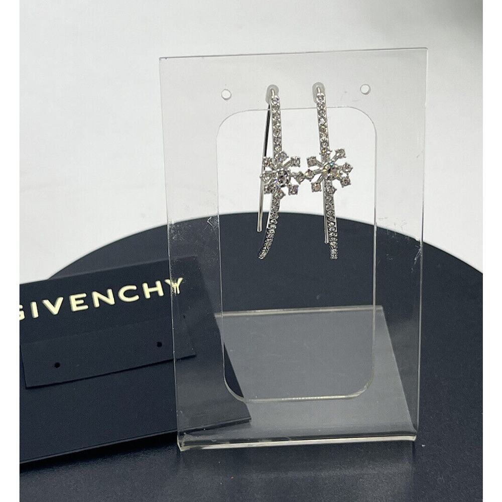 Givenchy Silver Tone Starburst Clear Crystal Flower Half Hoop New
